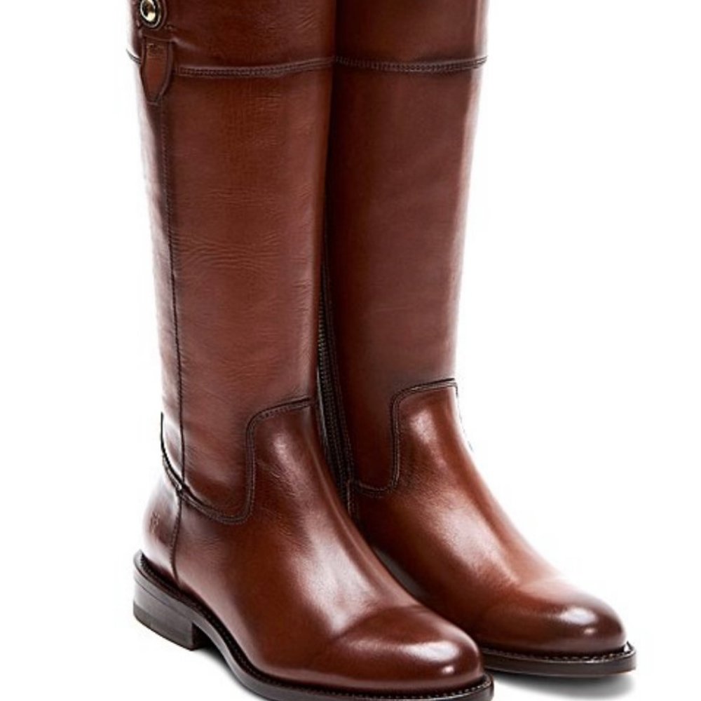 Frye Jayden Button Cognac Genuine Leather Knee High Zip Up Tall Classic Boots